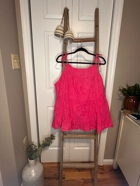 Chic Soul Hot Pink Eyelet Tiered Tie-Strap Tank